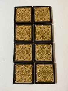 Vtg Majolica Style Tile Coaster Set Of 8 Floral 3D - Picture 1 of 17