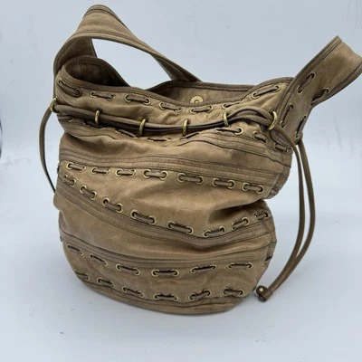 Kooba Marcelle Beige Leather Shoulder Bag Grommet Slouchy Hobo Y2K Boho  - Image 1 of 4