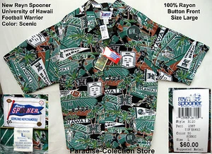 NWT REYN SPOONER VERY  BEAUTIFUL UNIVERSITY OF HAWAII FOOTBALL WARRIOR SZ LARGE - Picture 1 of 11