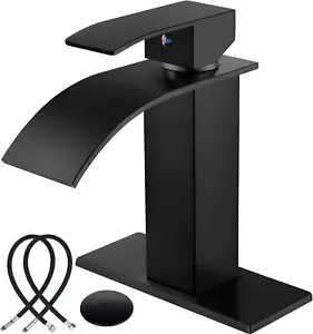 Matte Black Bathroom Sink Faucet Waterfall Spout Single Handle 1 Hole De - Picture 1 of 8