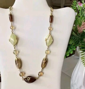 Chunky Acrylic Stone Necklace Hand Crafted Wire Wrapped Beads, Neutrals, Boho - Picture 1 of 8