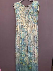 APT.9 Woman's S Lace Embroidered Sublimated Maxi Stretch Dress Rhinestone BOHO - Picture 1 of 9