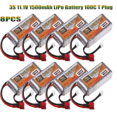8X 11.1V 1500mAh 3S LiPo Battery 100C T Plug for RC Drone Car Boat Airplane Heli - Image 1 of 4