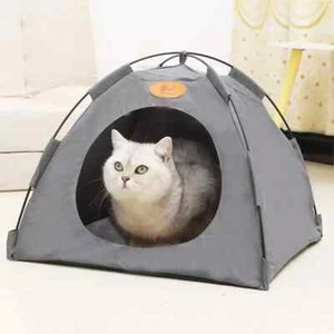 Pet Tent Cat Puppy Play Tent House with Warm Soft Bed Pad - Grey - Picture 1 of 4