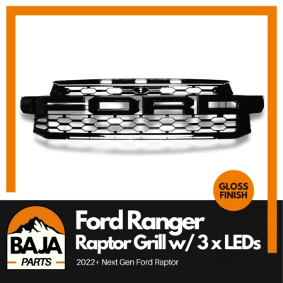 Ford Ranger Raptor Grille GLOSS BLACK with 3 LEDS 2022+ Next Gen - image 1 of 4