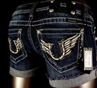 $108 Buckle Miss Me Jean "Horseshoe Leather Wings" Shorts 24