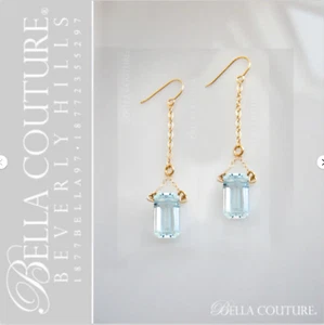 $790NUEVOS ARETES COLGANTES EXQUISITOS ORO AMARILLO 14K AGUAMARINA NATURAL ESMERALDA DE COLECCIÓN - Imagen 1 de 24