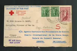 1941 Australia to Red cross Switzerland POW Prisoner of War Cover Privat G Banks - Picture 1 of 2