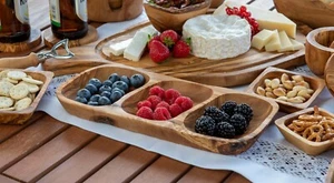 3 Compartment Wooden Olive Wood Snack Bowl Serving Fruits Dipping Decorative 12" - Picture 1 of 6