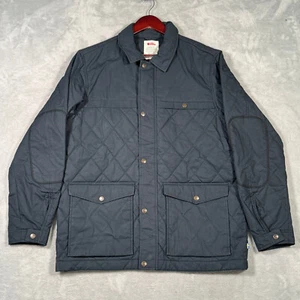 Fjallraven Jacket Mens L Blue Ovik Wool Padded Quilted Chore Elbow Pad G1000 - Picture 1 of 13