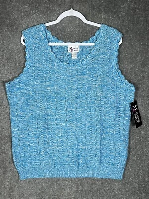 Suéter tejido sin mangas Maggie Sweet para mujer talla 2X azul blanco borde festoneado Foto 1 de 4