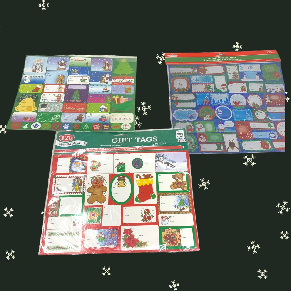 Vintage Lot 200+ Self Adhesive Holiday Christmas Gift Tags New in Package Sealed - Image 1 of 4