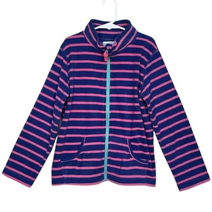 Garnet Hill Kids Full Zip Jacket Girls Size L Blue Pink Striped Fleece Pockets - Picture 1 of 13