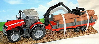 Massey Ferguson 8740 S + Rimorchio Rosso Rimorchiatore Trattore 1:50 - 13cm - Immagine 1 di 4