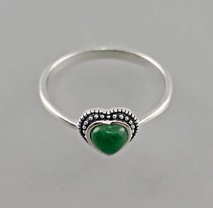 9923382-d Vintage 925er Silber grüner Jade-Markasit-Ring Gr.54 Herz - Picture 1 of 4