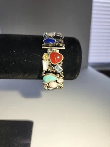 Bracciale multipietra in argento sterling 925 firmato LT Thailandia - Foto 1 di 6