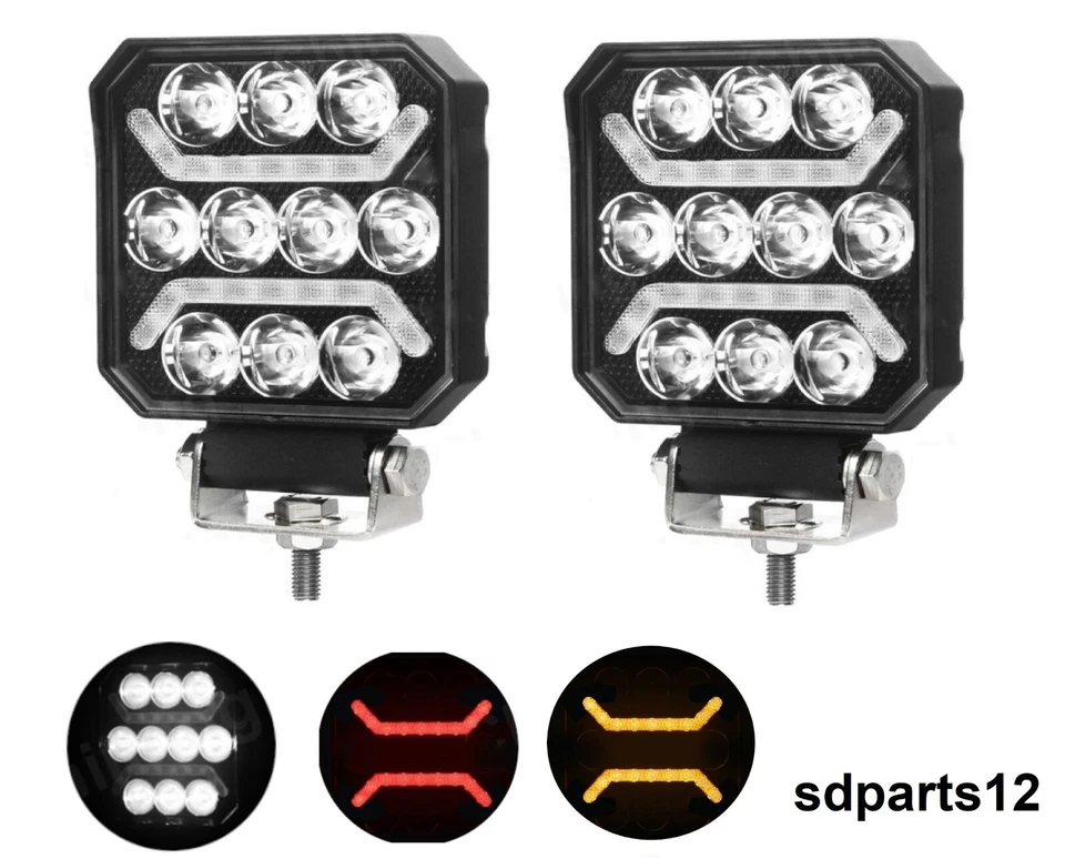 2 Feux Longue Porteé LED 12V 24V 15W Spot+Veilleuse Ambre Rouge VTT 4x4 Moto - Photo 1/4