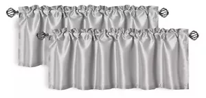 4 Aiking Home Solid Faux Silk Window Valances, 56 by 16 Inches, Silver - Picture 1 of 3