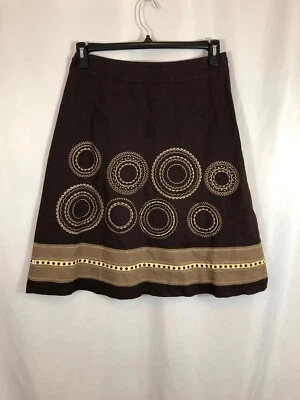 Falda de lino Talbots para mujer talla 6 marrón geométrica bordada hasta la rodilla Foto 1 de 2