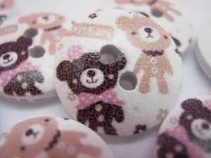 Brown Teddy Bear Sewing Buttons 15mm (5/8") Kids Baby Clothing Wood Buttons - Picture 1 of 2