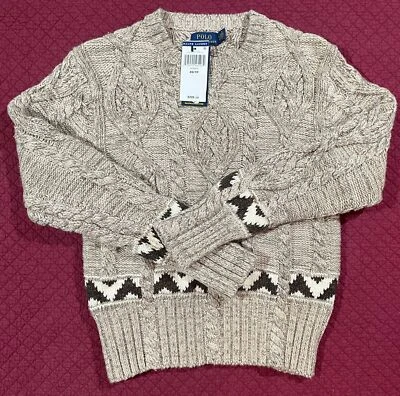 NWT Polo Ralph Lauren Women's Oatmeal Brown Cable Knit Wool Sweater - Image 1 of 4