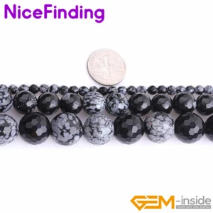 Natural White Black Snowflake Obsidian Gemstone Faceted Beads For Jewelry Making - Picture 1 of 21