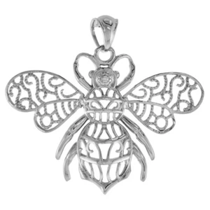 925 Sterling Silver Textured Open Filigree Bee Pendant 3/4 Inch (22mm) Tall - Picture 1 of 1