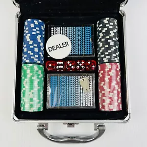 Poker Set 100pc Casino Size Chips Game Cards Dice w/ Metal Case Limited Edition - Picture 1 of 10