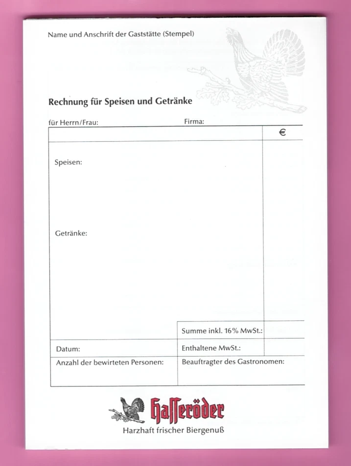 Brauerei Kellnerblock - Rechnung - Hasseröder - Bild 1 von 1