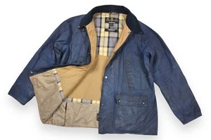 Women's Barbour Acorn Wax Jacket Navy Blue Lightweight England Size 18 - Picture 1 of 19
