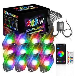12 Pod RGB LED Rock Light Bluetooth Remote Control Underbody Music Flash Offroad - Picture 1 of 11