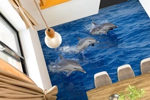3D Three Dolphins K1670 Floor WallPaper Murals Wallpaper Mural Print Luna 2024 - Picture 1 of 11