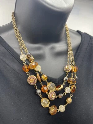 Collar en capas tono tierra cadena tono dorado blanco cobre ámbar faceta estrás Foto 1 de 4
