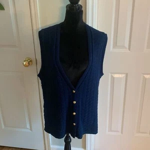 Vintage Women’s Pendleton Vest/ Sleeveless Navy & Green Trim Cardigan- Size M - Foto 1 di 5