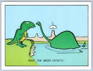 1980's DINOSAURS*ROGER YOUR BREATH EXTINCTS!*ROBERT CAVEY KV CARTOON POSTCARD - Picture 1 of 2