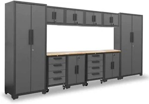 Garage Storage Cabinet System 12 Pcs Garage Workshop Set W/Steel Cabinet Drawers - Picture 1 of 6