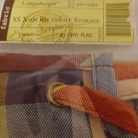 Lot of 2 Longaberger Plaid Fabric Liner New for X-Sm Rectangle Storage Basket Cover