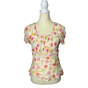 Carole Little 100% Silk Ice Cream Cone Novelty Blouse Women's Size Medium - Picture 1 of 15
