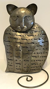 Katzenlaterne Leuchte gelocht Metall Innen Außen Licht Kerze Teelicht 12" hoch - Bild 1 von 11