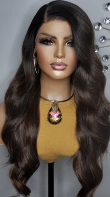 Nueva Peluca Larga Ondulada 13x4 Parte Libre Encaje Frontal Mujer Cabello Marrón Oscuro Moda Peluca Foto 1 de 4