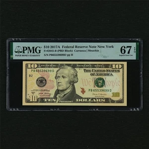 2017A Federal Reserve Note New York 10 Dollars Fr#2045-B PMG 67 EPQ UNC - Picture 1 of 4