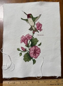 Hummingbird Needlepoint Cross Stitch Matted Finished Signed J Sorensen - Picture 1 of 2