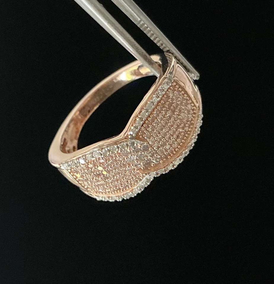 Натуральный розовый/белый бриллиант 18k Vermeil кольцо розового золота над чистого серебра Sz8 - Изображение 1 из 4