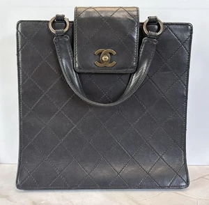 Authentic CHANEL Matelasse Turnlock Satchel Bag Black Lambskin With Hologram - Picture 1 of 22
