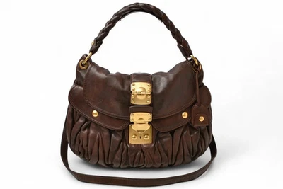 Bolso de Hombro Miu Miu Matelasse Nappa Marrón Oscuro RR1300 Foto 1 de 4