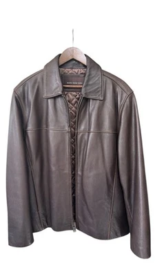 Jaqueta de couro Marc New York masculina tamanho médio peso pesado marrom  - Imagem 1 de 4