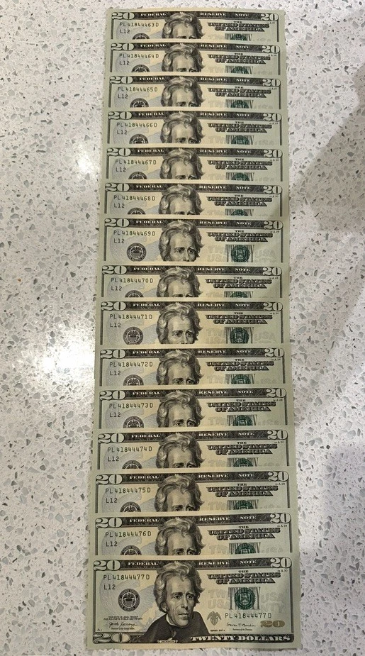 NEW Uncirculated TWENTY Dollar Bills $20 Series 2017A Sequential Notes  (15) - Image 1 of 1