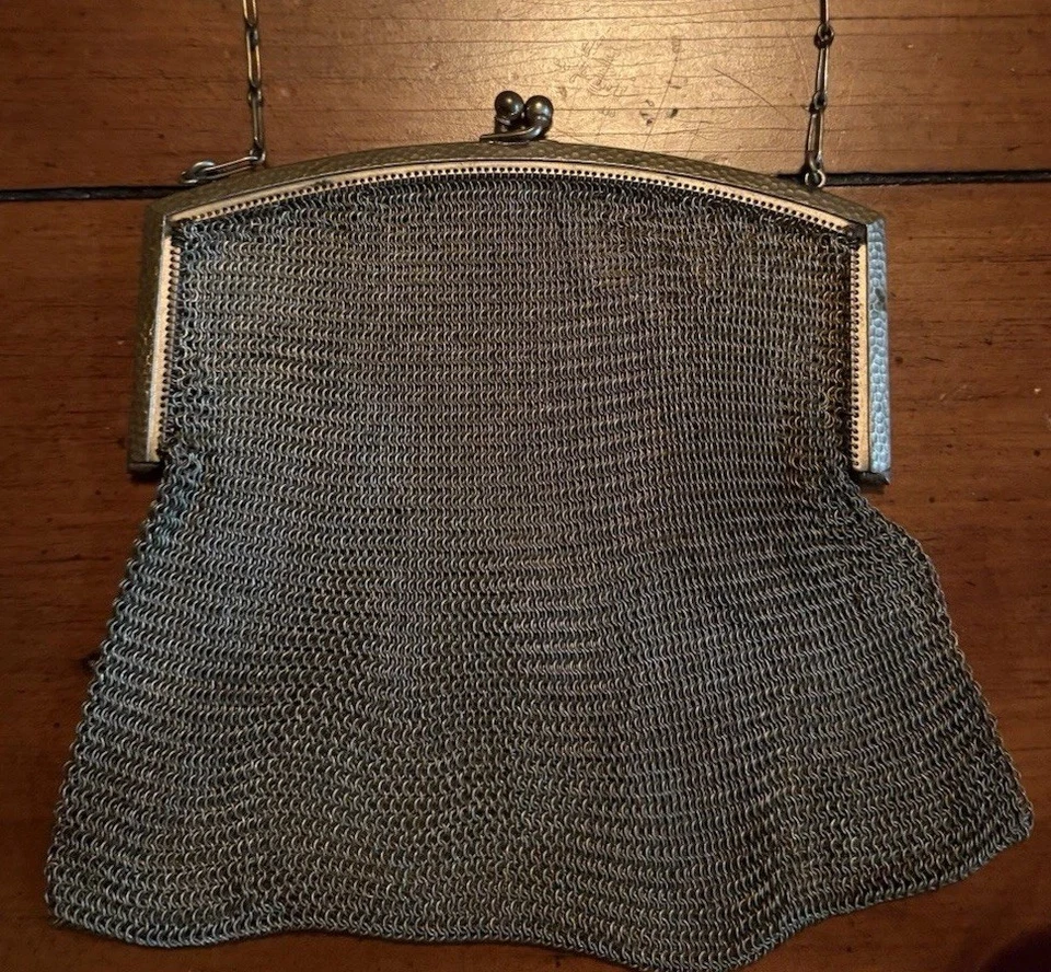 Antique Art Nouveau Purse Embossed German Silver Chainmail Mesh Evening Bag - Image 1 of 1