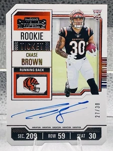 CHASE BROWN - 2024 Panini Contenders Rookie Biglietto su Card Auto 27/30 - BENGALS - Foto 1 di 2