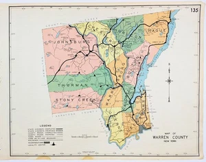 1941 WARREN County NEW YORK Map ORIGINAL (20x16) Glen Falls Lake George - Picture 1 of 3